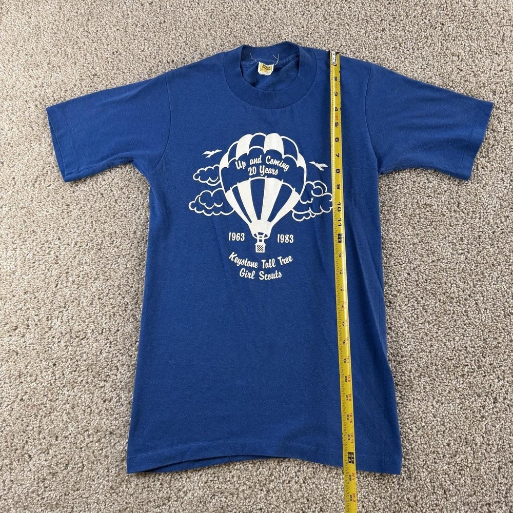 Vintage 80s Girl Scouts Velva Sheen Shirt Mens Small Blue Balloon Tee T-Shirt - Picture 6 of 8